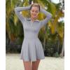 imageOQQ Womens Dress Casual Long Sleeve Elastic Simple ALine Zipper Mini DressGrey
