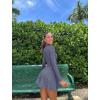 imageOQQ Womens Dress Casual Long Sleeve Elastic Simple ALine Zipper Mini DressGrey Blue