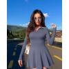imageOQQ Womens Dress Casual Long Sleeve Elastic Simple ALine Zipper Mini DressGrey Blue