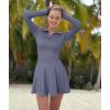 imageOQQ Womens Dress Casual Long Sleeve Elastic Simple ALine Zipper Mini DressGrey Blue
