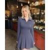 imageOQQ Womens Dress Casual Long Sleeve Elastic Simple ALine Zipper Mini DressGrey Blue