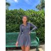 imageOQQ Womens Dress Casual Long Sleeve Elastic Simple ALine Zipper Mini DressGrey Blue