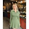 imageOQQ Womens Dress Casual Long Sleeve Elastic Simple ALine Zipper Mini DressPea Green