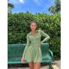 imageOQQ Womens Dress Casual Long Sleeve Elastic Simple ALine Zipper Mini DressPea Green
