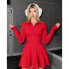 imageOQQ Womens Dress Casual Long Sleeve Elastic Simple ALine Zipper Mini DressRed