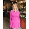 imageOQQ Womens Dress Casual Long Sleeve Elastic Simple ALine Zipper Mini DressRose