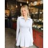 imageOQQ Womens Dress Casual Long Sleeve Elastic Simple ALine Zipper Mini DressWhite