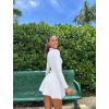 imageOQQ Womens Dress Casual Long Sleeve Elastic Simple ALine Zipper Mini DressWhite