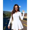 imageOQQ Womens Dress Casual Long Sleeve Elastic Simple ALine Zipper Mini DressWhite