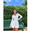 imageOQQ Womens Dress Casual Long Sleeve Elastic Simple ALine Zipper Mini DressWhite