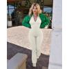 imageOQQ Womens Yoga Jumpsuits Ribbed Long Sleeve Zip Front Sport Bell Bottoms Flare JumpsuitsBeige