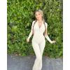 imageOQQ Womens Yoga Jumpsuits Ribbed Long Sleeve Zip Front Sport Bell Bottoms Flare JumpsuitsBeige