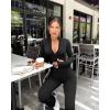 imageOQQ Womens Yoga Jumpsuits Ribbed Long Sleeve Zip Front Sport Bell Bottoms Flare JumpsuitsBlack