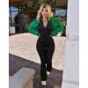 imageOQQ Womens Yoga Jumpsuits Ribbed Long Sleeve Zip Front Sport Bell Bottoms Flare JumpsuitsBlack