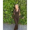 imageOQQ Womens Yoga Jumpsuits Ribbed Long Sleeve Zip Front Sport Bell Bottoms Flare JumpsuitsDarkbrown