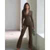 imageOQQ Womens Yoga Jumpsuits Ribbed Long Sleeve Zip Front Sport Bell Bottoms Flare JumpsuitsDarkbrown