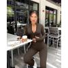 imageOQQ Womens Yoga Jumpsuits Ribbed Long Sleeve Zip Front Sport Bell Bottoms Flare JumpsuitsDarkbrown
