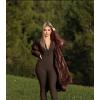 imageOQQ Womens Yoga Jumpsuits Ribbed Long Sleeve Zip Front Sport Bell Bottoms Flare JumpsuitsDarkbrown