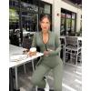 imageOQQ Womens Yoga Jumpsuits Ribbed Long Sleeve Zip Front Sport Bell Bottoms Flare JumpsuitsGreygreen