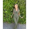 imageOQQ Womens Yoga Jumpsuits Ribbed Long Sleeve Zip Front Sport Bell Bottoms Flare JumpsuitsGreygreen