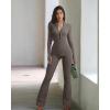 imageOQQ Womens Yoga Jumpsuits Ribbed Long Sleeve Zip Front Sport Bell Bottoms Flare JumpsuitsTea Leaf