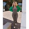 imageOQQ Womens Yoga Jumpsuits Ribbed Long Sleeve Zip Front Sport Bell Bottoms Flare JumpsuitsTea Leaf