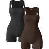 imageOQQ Women 2 Piece Rompers Yoga Stretch Strappy Square Neck Sleeveless Exercise RompersBlack darkbrown