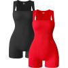 imageOQQ Women 2 Piece Rompers Yoga Stretch Strappy Square Neck Sleeveless Exercise RompersBlack red