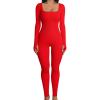 imageOQQ Women Long Sleeve Yoga Jumpsuits Workout Ribbed Bodysuits Pants Sexy One PieceRed