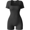 imageOQQ Women Short Sleeve Rompers Yoga Stretch Square Neck Exercise RompersBlack