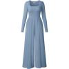 imageOQQ Women Wide Leg Pants Jumpsuits One Piece Long Sleeve Square Neck JumpsuitsHaze Blue