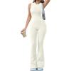 imageOQQ Women Yoga Jumpsuits Ribbed Crew Neck Sleeveless Bell Bottoms Flare JumpsuitsBeige