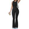 imageOQQ Women Yoga Jumpsuits Ribbed Crew Neck Sleeveless Bell Bottoms Flare JumpsuitsBlack