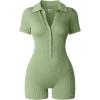 imageOQQ Women Yoga Rompers Ribbed V Neck Stretch Tummy Control Exercise RompersPea Green