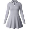 imageOQQ Womens Dress Casual Long Sleeve Elastic Simple ALine Zipper Mini DressGrey