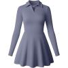 imageOQQ Womens Dress Casual Long Sleeve Elastic Simple ALine Zipper Mini DressGrey Blue