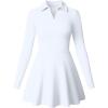 imageOQQ Womens Dress Casual Long Sleeve Elastic Simple ALine Zipper Mini DressWhite