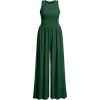 imageOQQ Womens Jumpsuits Dressy Crew Neck Sleeveless One Piece Outfits Casual Wide Leg Pants Jumpsuits Darkgreen