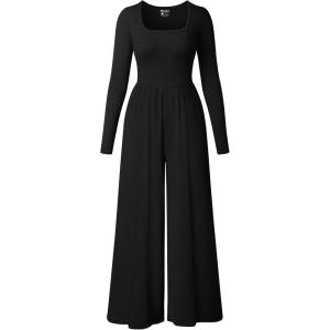 imageOQQ Women Wide Leg Pants Jumpsuits One Piece Long Sleeve Square Neck JumpsuitsBlack