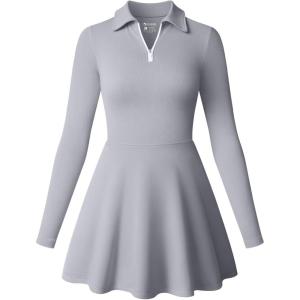 imageOQQ Womens Dress Casual Long Sleeve Elastic Simple ALine Zipper Mini DressGrey