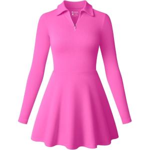imageOQQ Womens Dress Casual Long Sleeve Elastic Simple ALine Zipper Mini DressRose
