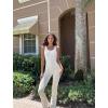 imageOQQ Jumpsuits For Women Ribbed Square Neck Sleeveless Sexy Stretch Flare JumpsuitsBeige