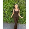 imageOQQ Jumpsuits For Women Ribbed Square Neck Sleeveless Sexy Stretch Flare JumpsuitsDarkbrown