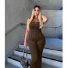 imageOQQ Jumpsuits For Women Ribbed Square Neck Sleeveless Sexy Stretch Flare JumpsuitsDarkbrown