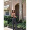 imageOQQ Jumpsuits For Women Ribbed Square Neck Sleeveless Sexy Stretch Flare JumpsuitsDarkgrey