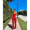 imageOQQ Jumpsuits For Women Ribbed Square Neck Sleeveless Sexy Stretch Flare JumpsuitsRed