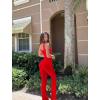 imageOQQ Jumpsuits For Women Ribbed Square Neck Sleeveless Sexy Stretch Flare JumpsuitsRed