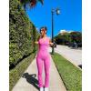 imageOQQ Jumpsuits For Women Ribbed Square Neck Sleeveless Sexy Stretch Flare JumpsuitsRose