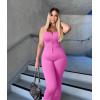 imageOQQ Jumpsuits For Women Ribbed Square Neck Sleeveless Sexy Stretch Flare JumpsuitsRose