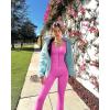 imageOQQ Jumpsuits For Women Ribbed Square Neck Sleeveless Sexy Stretch Flare JumpsuitsRose